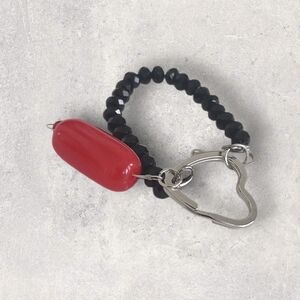 Red and Black Beaded Bracelet with Heart Charm